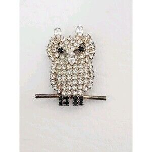 Vintage Owl  Brooch Rhinestone Signed OTC Silver Tone 1.25"